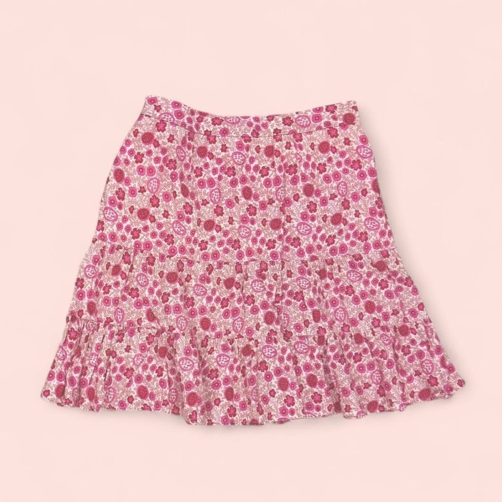Vintage Gap Pink Linen Skirt - 4 - Ditsy Floral Tiered Ruffled Cottage Core Y2K